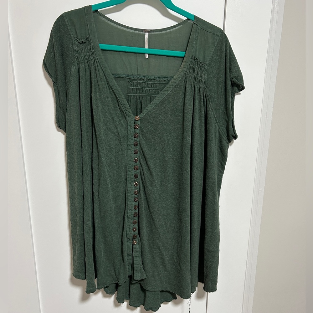 Free People Green Cap Sleeve Flowy Blouse